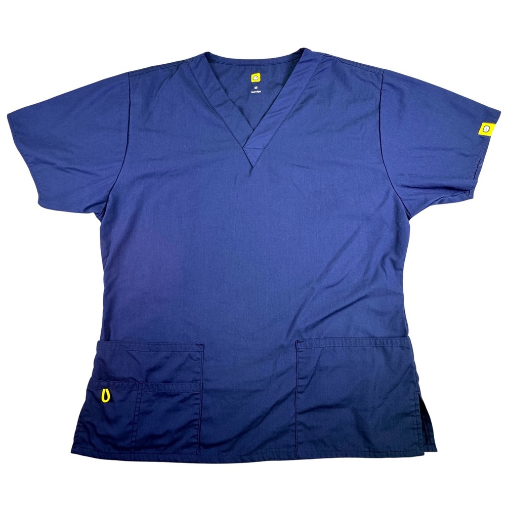 WonderWink Scrub Top Women's Medium Navy‎ Blue V-Neck Style 6016 Short Sleeve